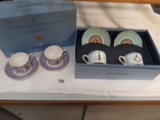 2 boxed sets of Wedgwood bone china cups and saucers 2 different designs (no inners to one of the