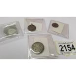 Victorian coins including 1887 shilling, 1901 EF sixpence, 1886 EF threepence, 1891 EF three pence.