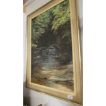 An oil on canvas forest stream signed Pat Clark.