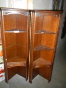 A pair of open corner cabinets.