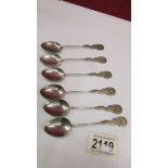 A set of 6 Hong Kong silver teaspoons with dragon handles.