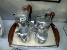 A Picquot ware 4 piece tea and coffee pot set on tray