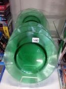 8 large green art glass plates