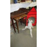 A nest of 2 tables, a Snoopy mirror and a tripod base for piano stool.