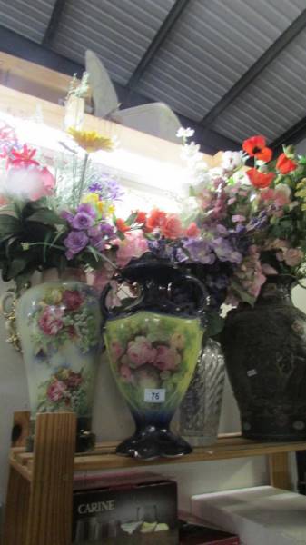 4 large vases of silk flowers.