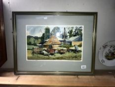 A Freda Tremlett framed & glazed watercolour, entitled farm buildings,