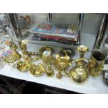 A quantity of misc.brass items including candlestick holders, bells etc.