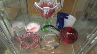 A mixed lot of studio glass vases and bowls.