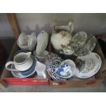 2 boxes of mixed vintage china including cake stands, jugs, plates etc.