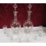 A good pair of cut glass decanter with 8 glasses.