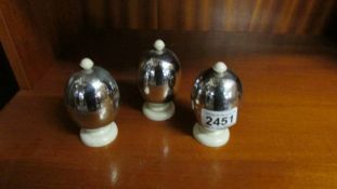 3 art deco chrome egg cups.