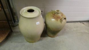 Two large stoneware pots, a/f.