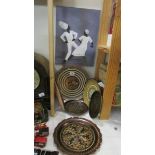 A mixed lot of ethnic style metal plates etc.