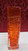 A Whitefriars tangerine zigzag textured pattern vase. Geoffrey Baxter 1969-1971, pat No. 9761.