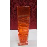 A Whitefriars tangerine zigzag textured pattern vase. Geoffrey Baxter 1969-1971, pat No. 9761.