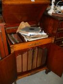 An Edwardian oak cabinet gramaphone for restoration (movement removed but present)