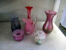 A selection of art glass and vases