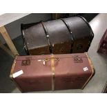 A vintage travelling trunk and large suitcase a/f