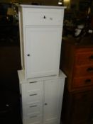 2 white painted bathroom cupboards