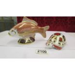 A Royal Crown Derby fish and a Royal Crown Derby style tortoise (no stoppers).