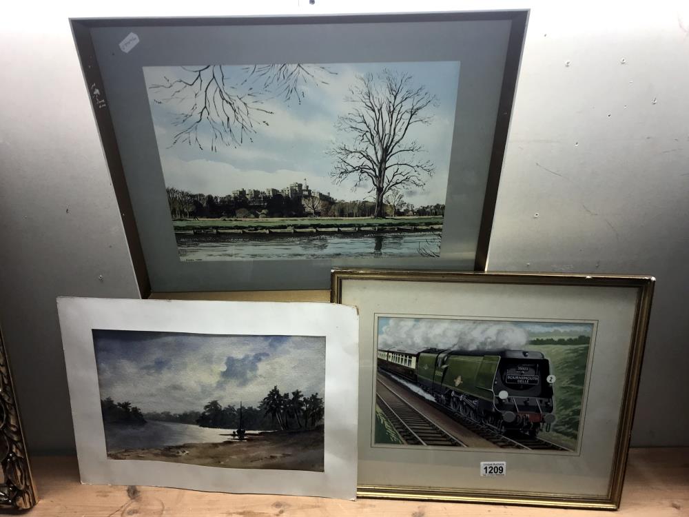 3 watercolours Bournemouth Bell (framed and glazed) Windsor castle from datchett (framed and