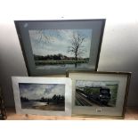 3 watercolours Bournemouth Bell (framed and glazed) Windsor castle from datchett (framed and