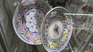 2 hand painted studio pottery plates.
