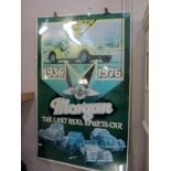 A large laminated poster of Morgan cars 1936-1976