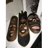 3 wooden wall hanging tribal face masks