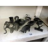 A selection of 19/20c pewter animals including swans, elephant etc.
