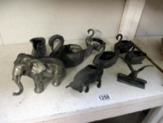 A selection of 19/20c pewter animals including swans, elephant etc.