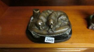 A bronze King Charles spaniel group signed 'Lisage Jules Bonhew'