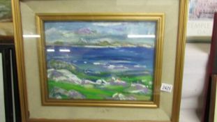 A Scottish colourist style acrylic on board entitled 'A Summers Day, Iona', in a linen inset frame.