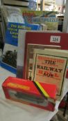 A quantity of railway related books together with a boxed Hornby train.