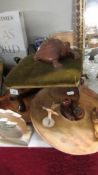 A mixed lot of wooden items including stool, tortoise etc.