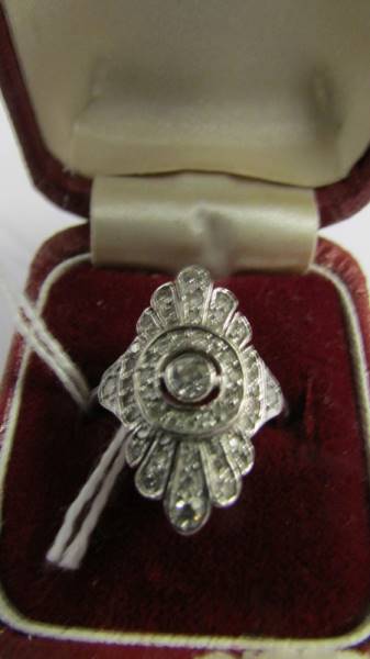 An 18ct white gold fan shaped deco ring, size M. ****Condition report**** Size M. - Image 2 of 2