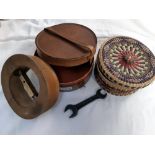 A 6 and three quarter vintage hat stretcher leather collar box etc.