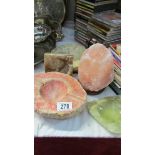 A crystal lamp, stone ashtrays etc.