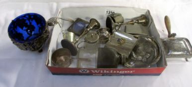 A quantity of misc. decorative items including a pair of candlesticks, flask etc.