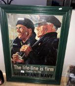 A framed and glazed Merchant Navy poster size 86.5cm x 63cm approx.