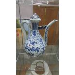 A large Chinese blue and white tea pot.
