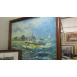 A framed oil on canvas seascape signed Andrew Kenroy.