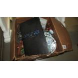A box of miscellaneous including PS2.