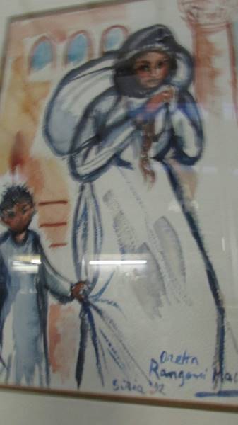 A framed and glazed signed drawing of woman and child. - Image 2 of 3