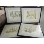 A set of 4 framed and glazed cartoons.