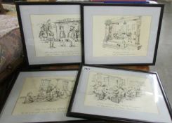 A set of 4 framed and glazed cartoons.