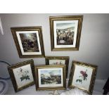 3 historical war prints and 3 floral prints approx sizes 28.5cm x 23.