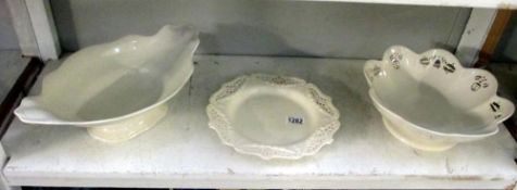 A Royal creamware dish and 2 others