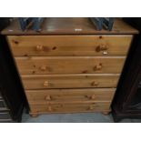 A modern pine 5 drawer bedroom chest of drawers