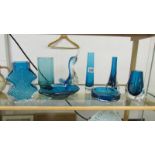 8 pieces of blue glass including Murano etc.